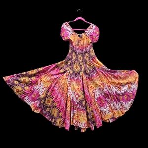 Westbound Full Circle Dress BoHo Ruched Stretch Waist Detailing Size L